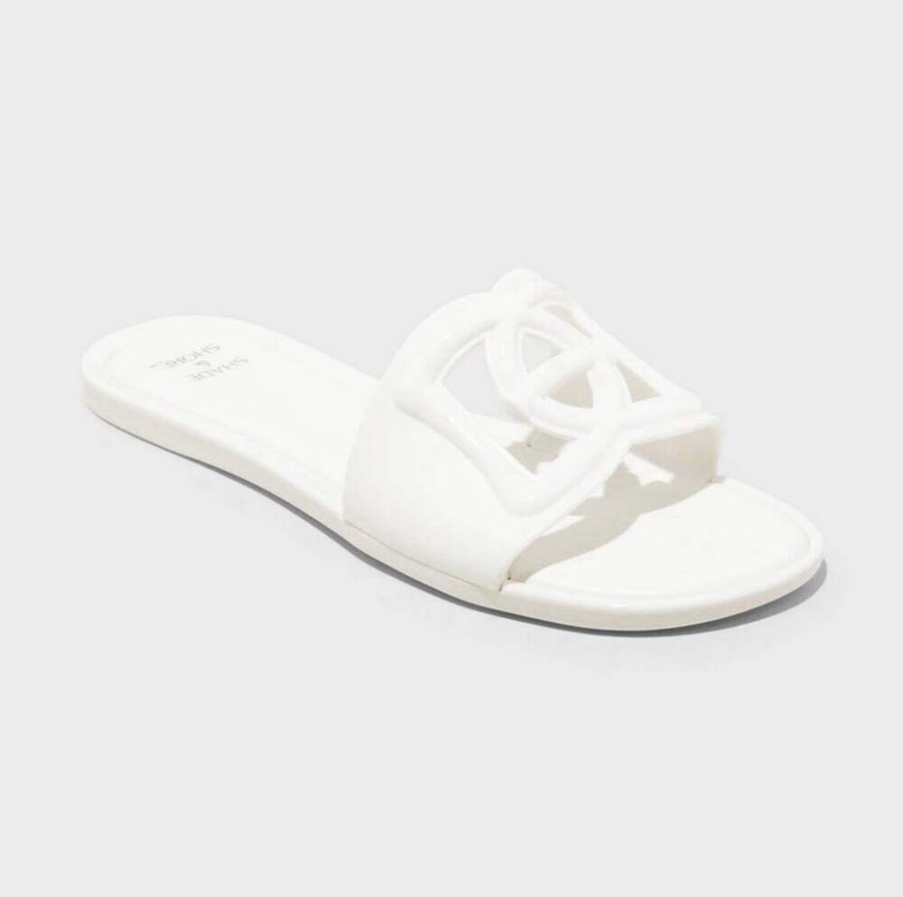 Shade & Shore Women's Size 10 Dove White Cut-Out Slide Sandals